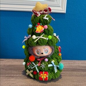 Festive Green Christmas Tree Labubu outfit with Ornaments